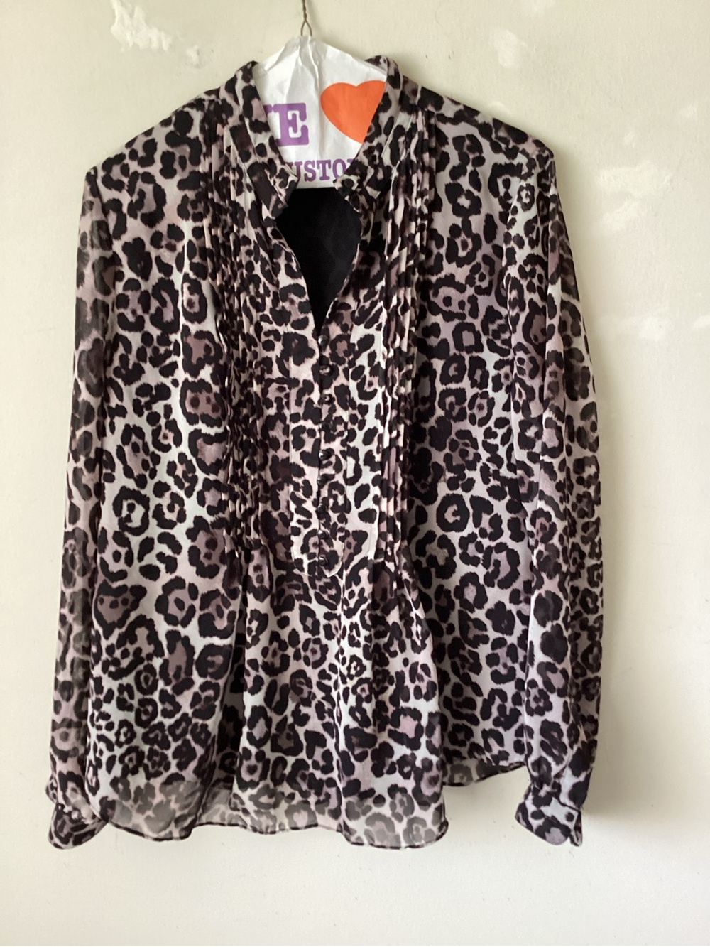 Cold Water Creek long sleeve leopard Print pleated Front Women's Blouse -